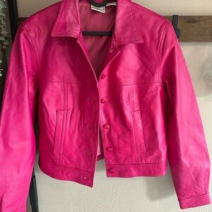 Vibrant Hot Pink Vintage Leather Jacket